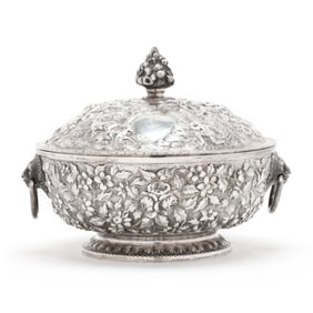 Baltimore Silver Repousse Covered Entree Bowl, Mark of A. E. Warner
