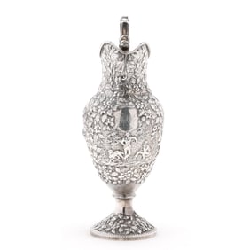 Large Baltimore Silver Repousse Wine Ewer, Mark of A. E. Warner