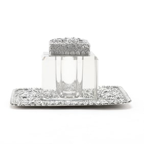 S. Kirk & Son Repousse Silver Inkwell & Underplate