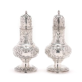 Pair of S. Kirk & Son Silver Repousse Salt and Pepper Shakers