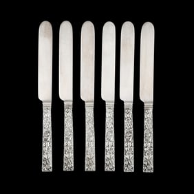 Six S. Kirk & Son Co. Repousse Sterling Silver Fruit Knives
