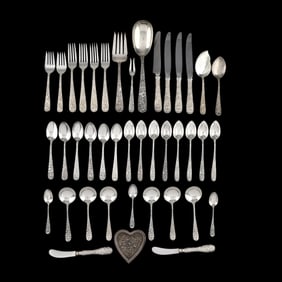 Assortment of Repousse Sterling Silver Flatware and Heart Dish