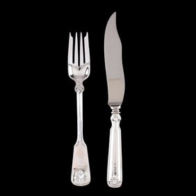 (35) Piece Tiffany & Co. Shell & Thread Sterling Silver Fish Service