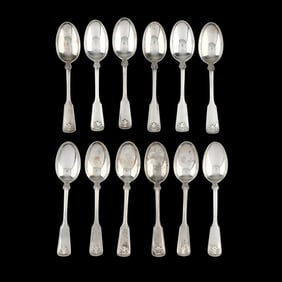 Twelve Tiffany & Co. Shell & Thread Sterling Silver Teaspoons