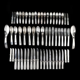 An Assembled William Spratling Silver & Amethyst Flatware Service