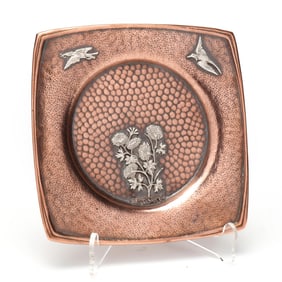 Gorham Aesthetic Period Mixed Metal Dish, With Bird & Foliate Mounts