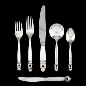 A Large Collection of Georg Jensen Acorn Sterling Silver Flatware