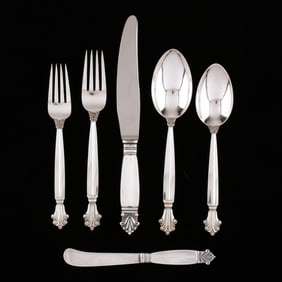 A Large Georg Jensen Acanthus Sterling Silver Flatware Service