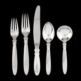 Large Collection of Georg Jensen Cactus Sterling Silver Flatware