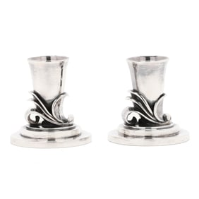 Pair of Georg Jensen Danish Sterling Candlesticks, No. 604A