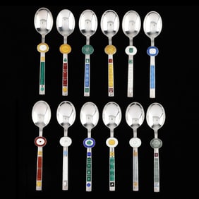 Set of Twelve Danish Sterling Silver Paul Gauguin Spoons by Anton Michelsen