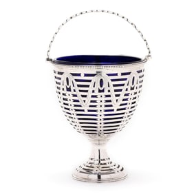 George III Silver Basket with Cobalt Liner, Mark of Joseph Preedy