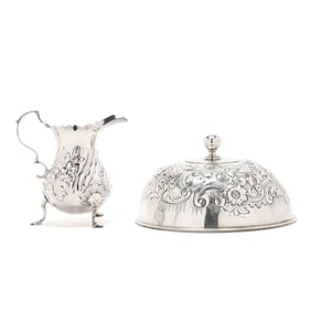 George III Silver Repousse Creamer and Dish Cover