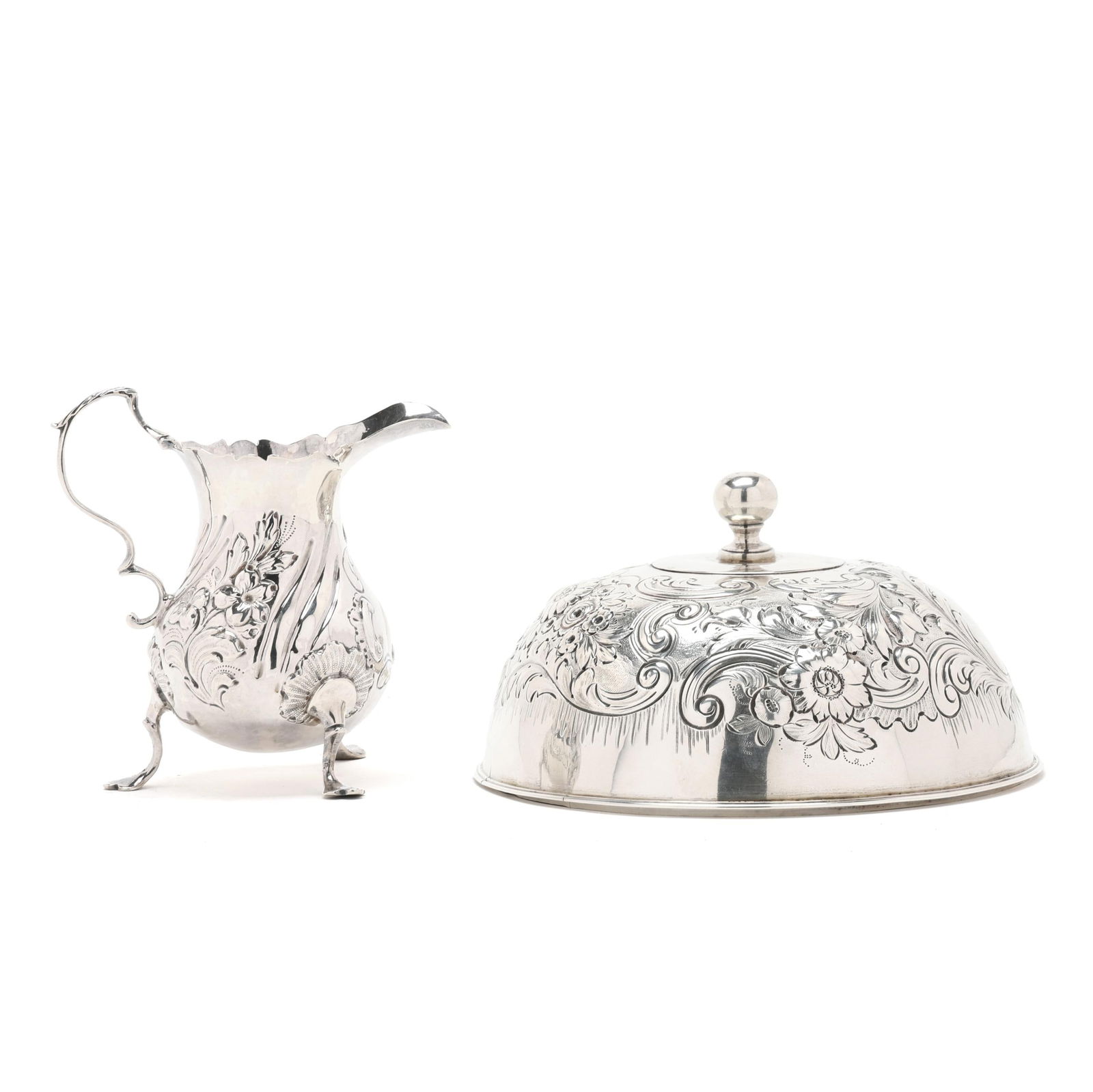 George III Silver Repousse Creamer and Dish Cover (1 of 8)