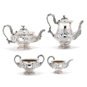 George IV Silver Hunt Themed Tea and Coffee Service, Mark of J E Terrey & Co.