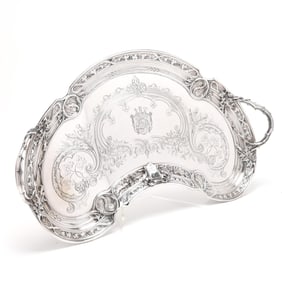 Exceptional Silver-Plated Kidney-Shaped Butler's Tray with Davidson College History