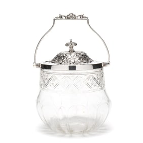 Edwardian Silver Mounted Glass Biscuit Jar, Mark of Boardman, Glossop & Co Ltd