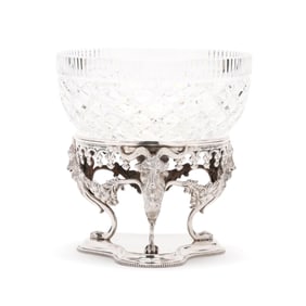 German Silver-Plated and Waterford Crystal Rams' Head Centerpiece