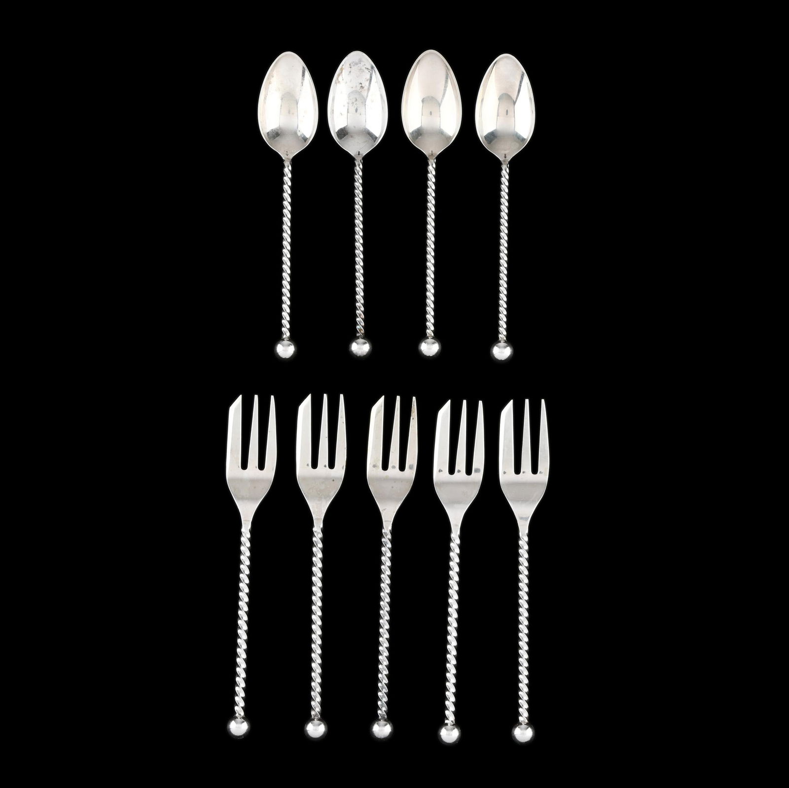 Set of Eight Dutch Silver Pastry Forks and Demitasse Spoons (1 of 6)