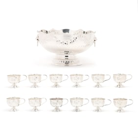 Silver-Plated Punch Bowl and Cup Set