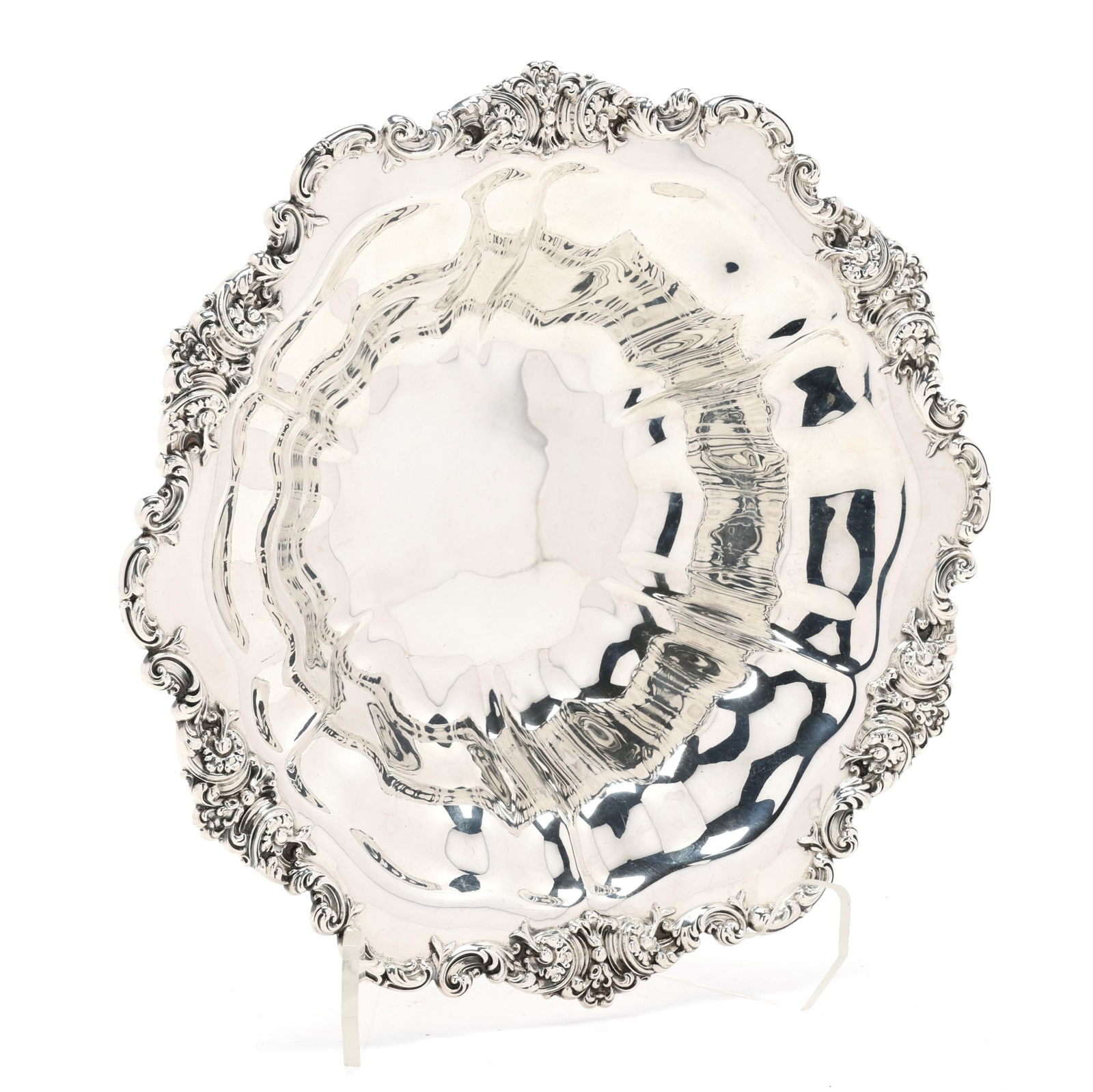 Sterling Silver Centerpiece Bowl, Mark of Graff, Washbourne & Dunn: Sterling Silver Centerpiece Bowl, Mark of Graff, Washbourne & Dunnpattern number 1322, retail mark of Frank Herschede, featuring a scalloped rim with rocaille decoration, not monogrammed. 2 3/4 x 12 i