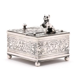 American Silver-Plated Bulldog Tobacco Box or Humidor