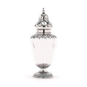 Sterling Silver Mounted Glass Sugar Caster, Mark of Durgin