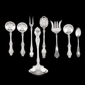 Eight Pieces American Art Nouveau Style Sterling Silver Flatware