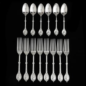 Fourteen Pieces of Ball Black & Co. Medallion Sterling Silver Flatware