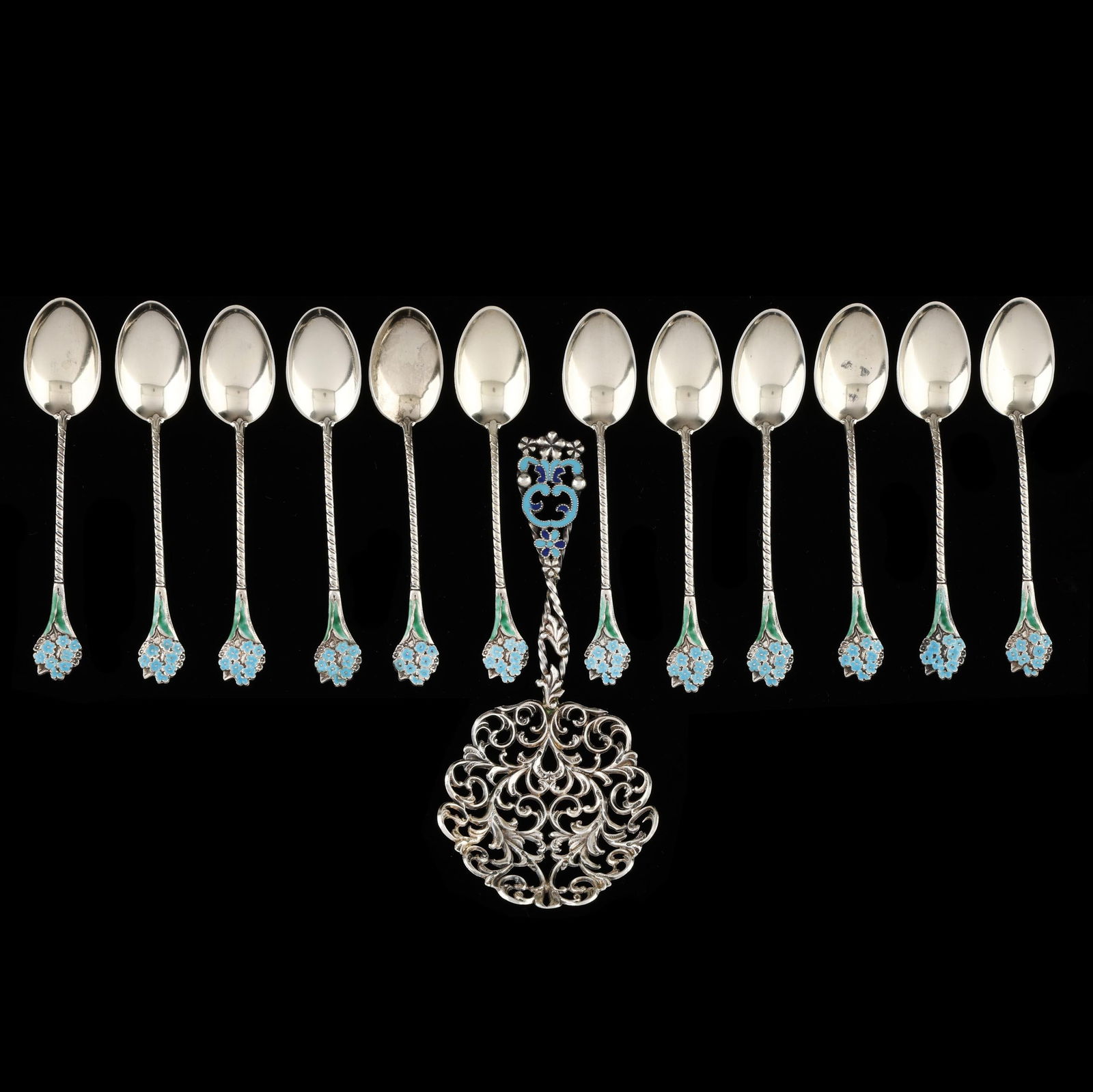 Assembled Set of Enameled Sterling Silver Spoons (1 of 4)