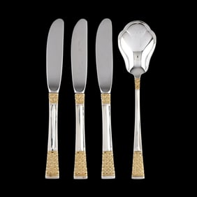 Four Pieces of Lunt Golden Columbine Sterling Silver Flatware