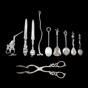 Collection of Ten Unusual Silver Flatware Items