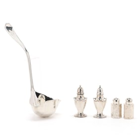 Four Sterling Silver Salt & Pepper Shakers and a Punch Ladle