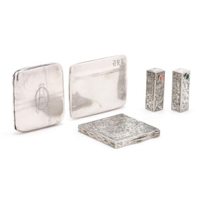 Assortment of Five Silver Compacts and Cases