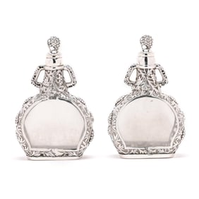 Pair of Chinese Export Sterling Silver Overlaid Flask Bottles