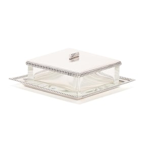 Japanese Silver and Glass Butter Dish and Under Plate