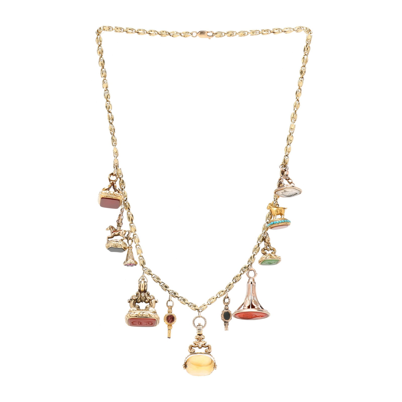 Antique Gold Chain with Watch Fob Charms (1 of 10)