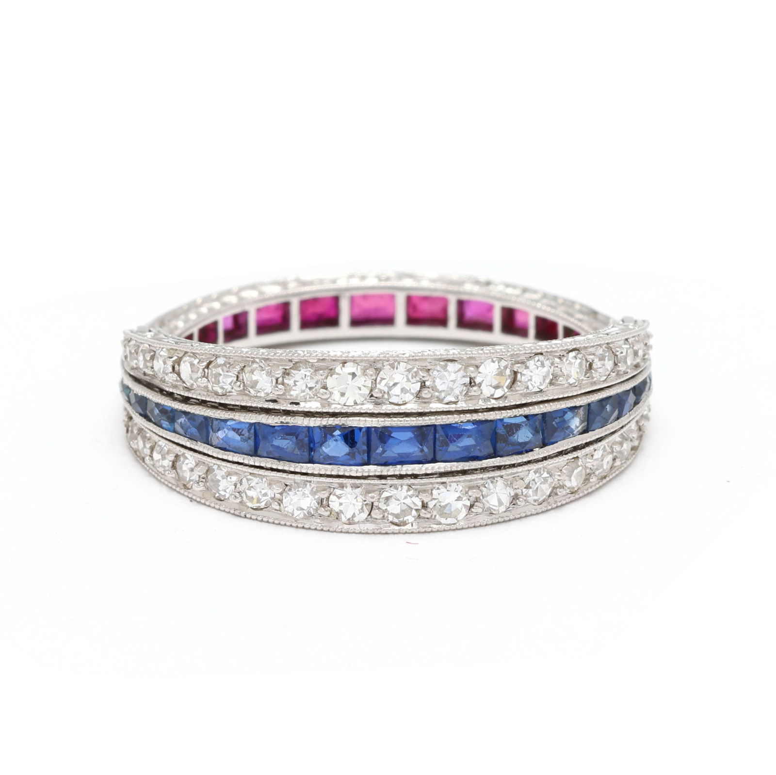 Art Deco Platinum, Ruby, Sapphire, and Diamond Convertible Ring (1 of 10)