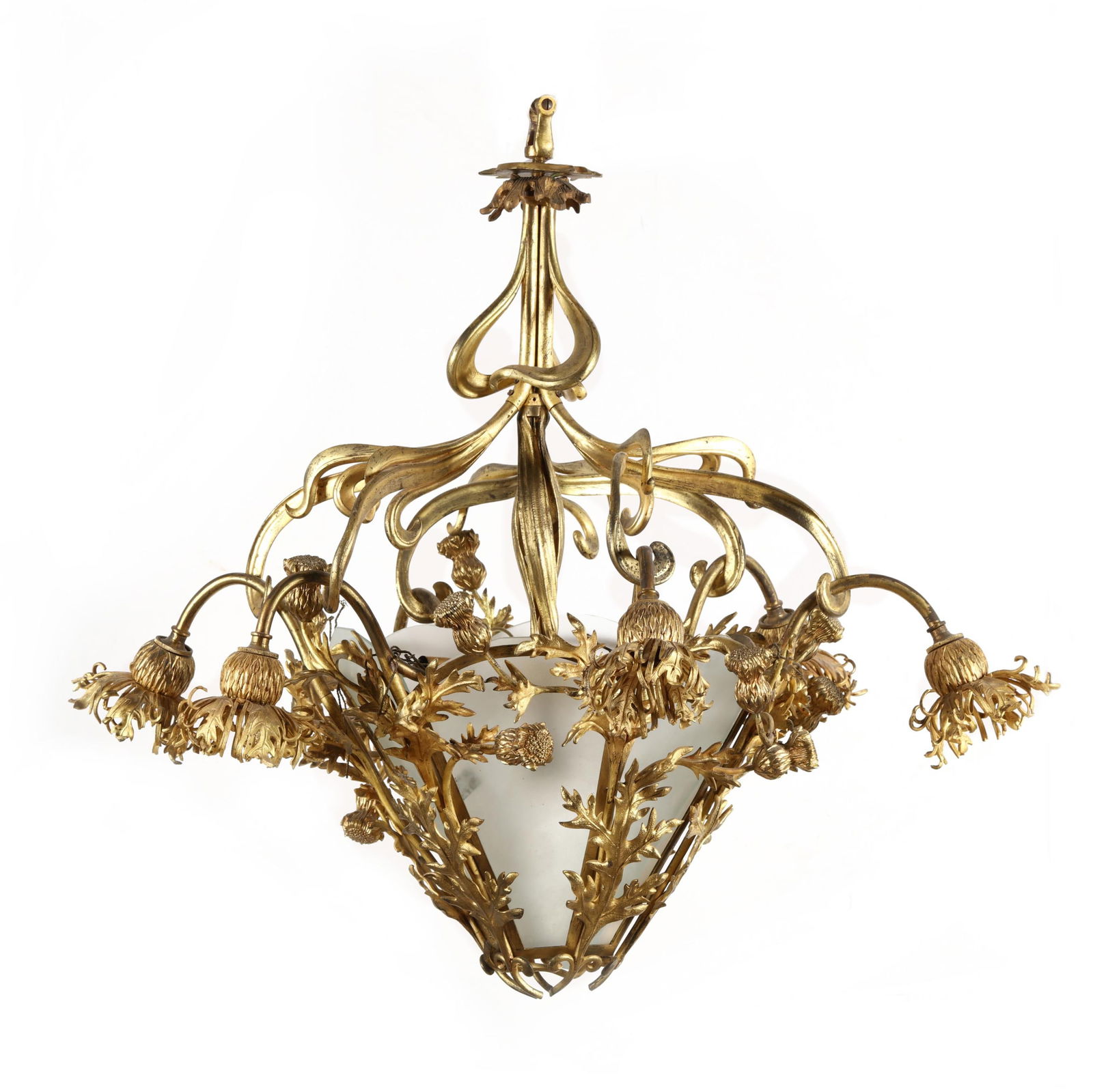French Art Nouveau Ormolu Thistle Seven Light Chandelier (1 of 12)