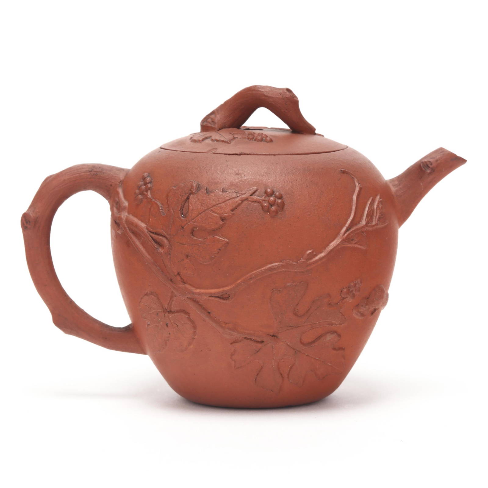 Chinese Yixing Teapot with Applied Vines and Squirrel