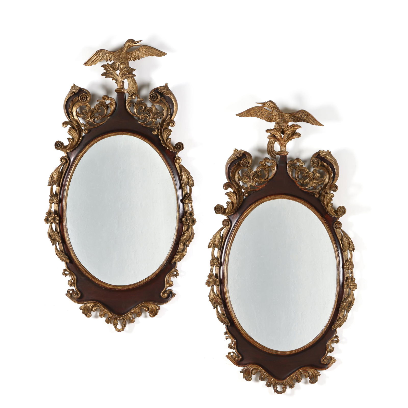 Pair of George II Style Carved and Parcel Gilt Mahogany Mirrors (1 of 15)
