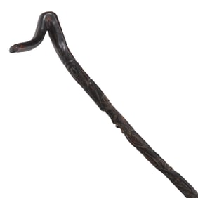 Figural Carved Black Branch Coral Cane