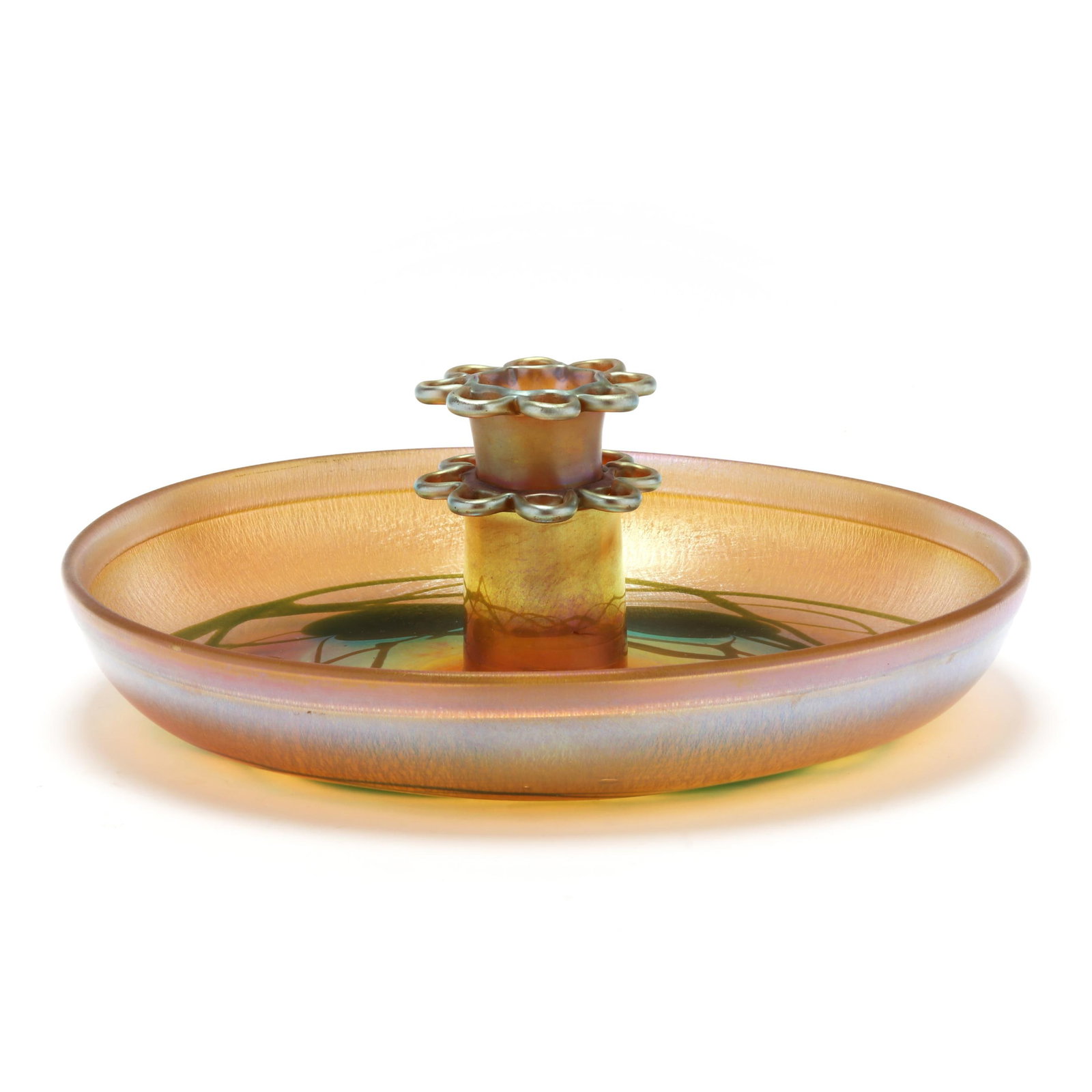 L.C. Tiffany Favrile Leaf and Vine Centerpiece Bowl with Flower Frog (1 of 7)