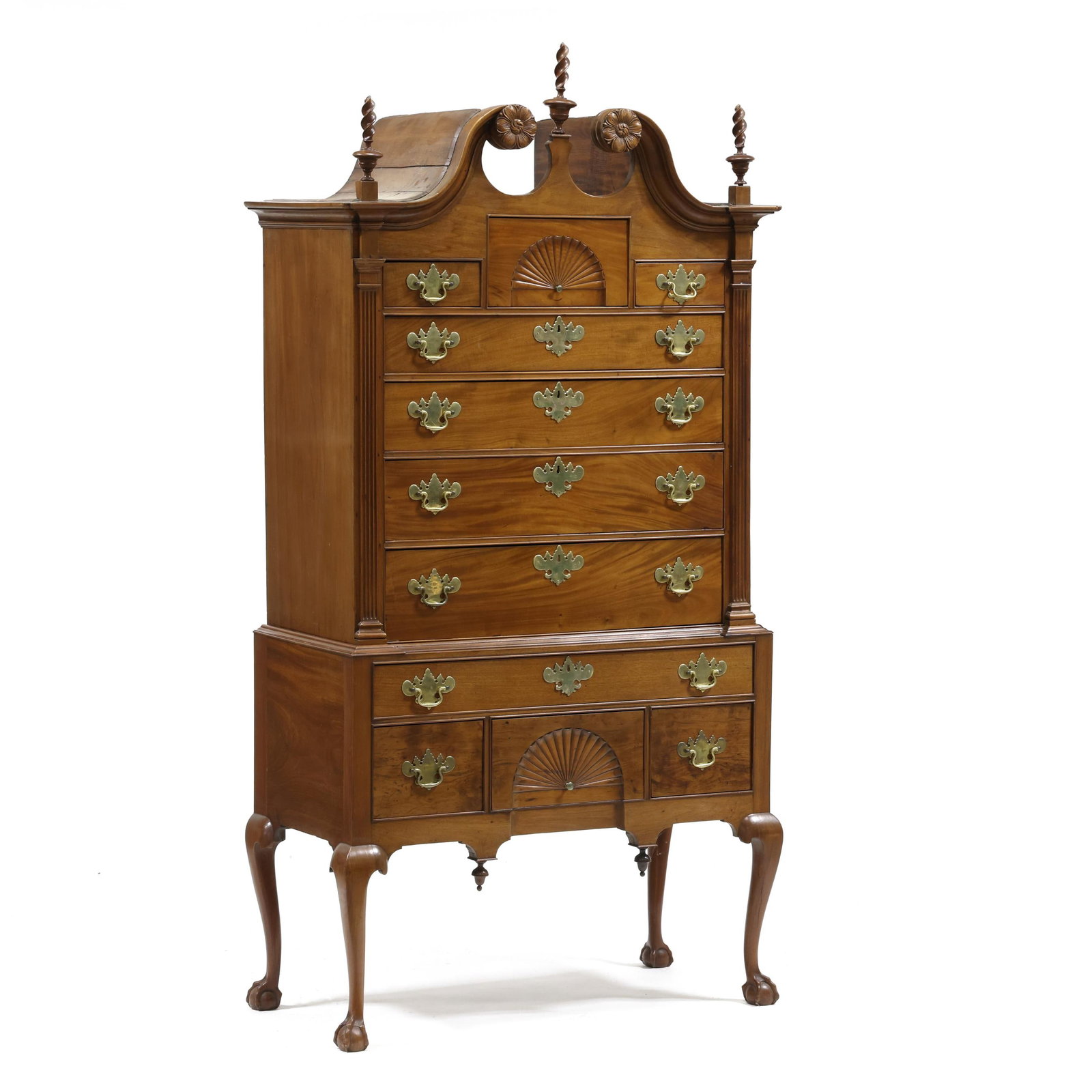 New England Chippendale Bonnet Top Carved Mahogany Highboy (1 of 17)