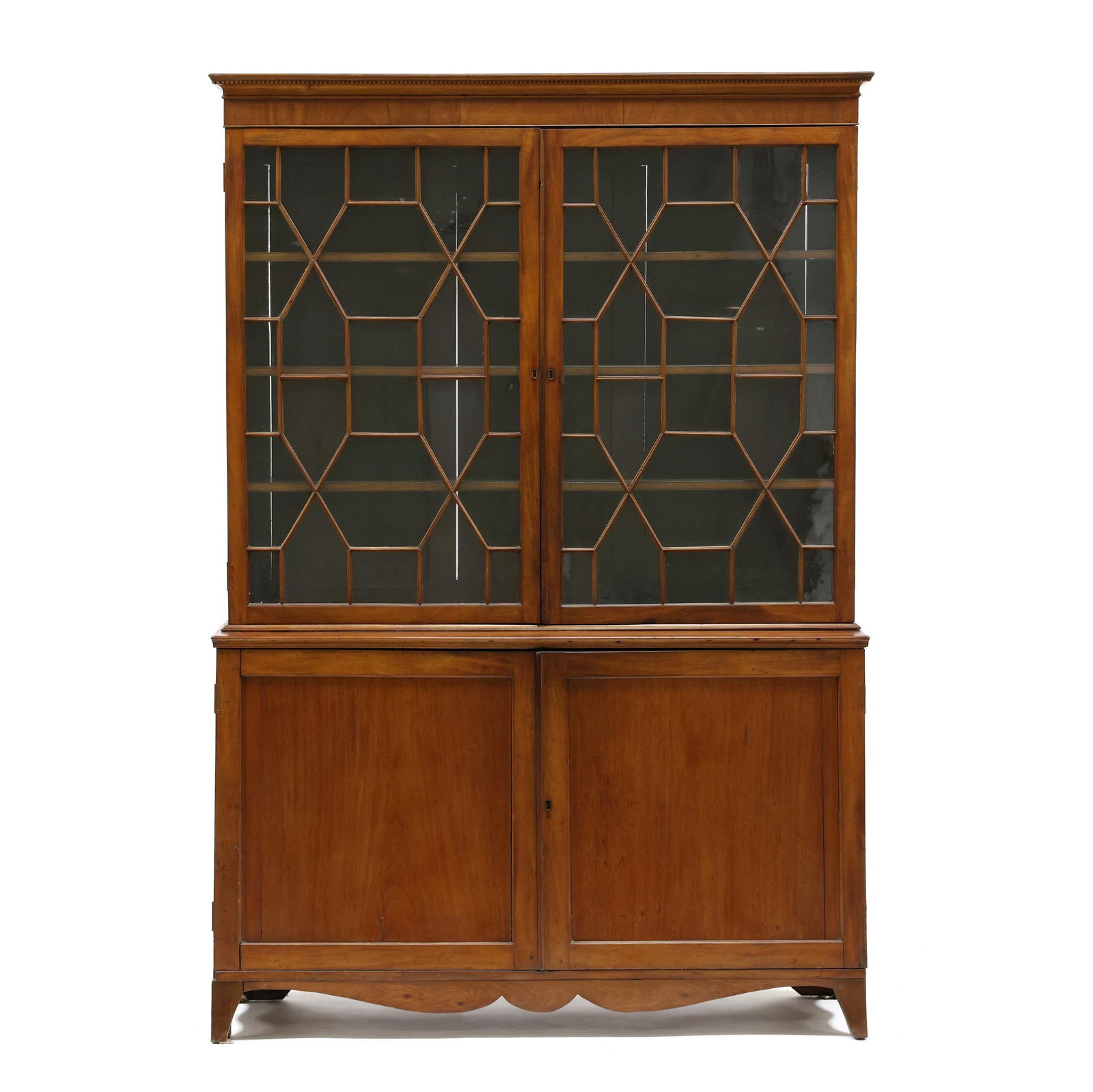 Virginia Federal Mahogany China Press: Virginia Federal Mahogany China Presswith MESDA label, no. S-6929, attributed to Richmond, circa 1810, three part form, mahogany veneer, white pine and poplar secondary, the case featuring an applied