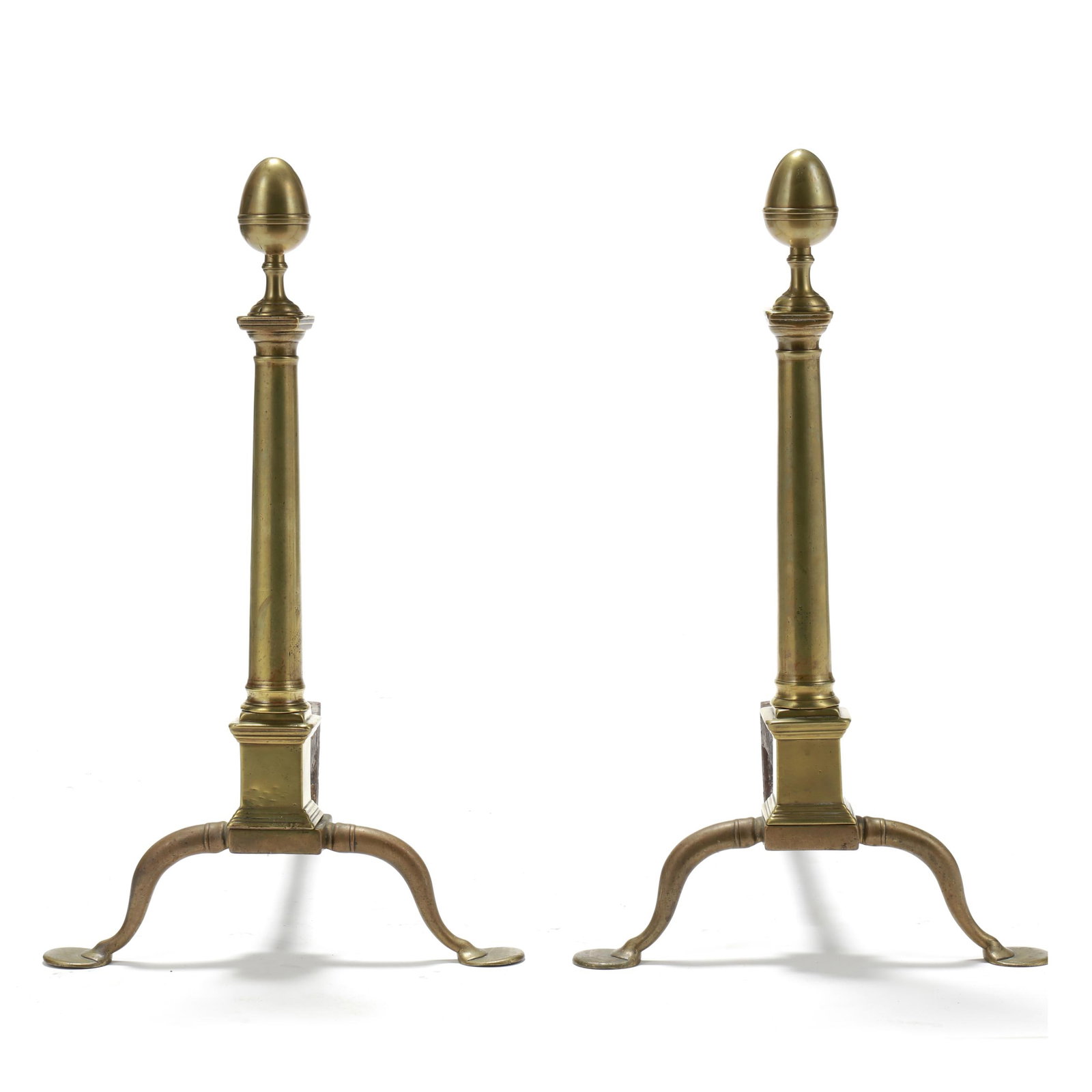 Attributed William Tuston, A Pair of Philadelphia Federal Brass Andirons (1 of 4)