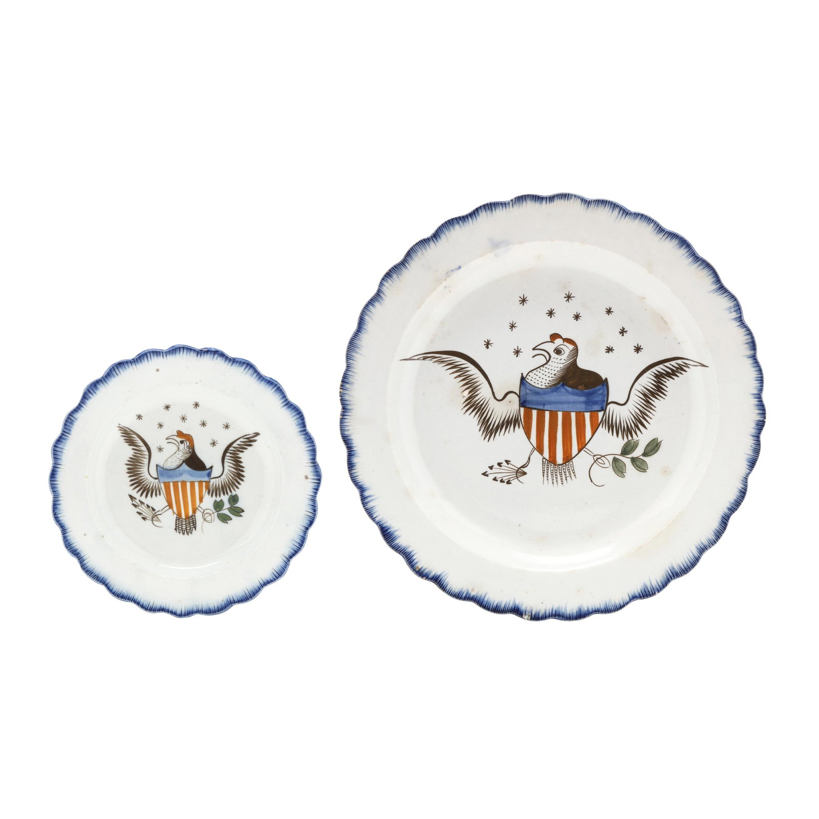 Two Blue Shell Edge Creamware Plates with American Great Seal (1 of 5)