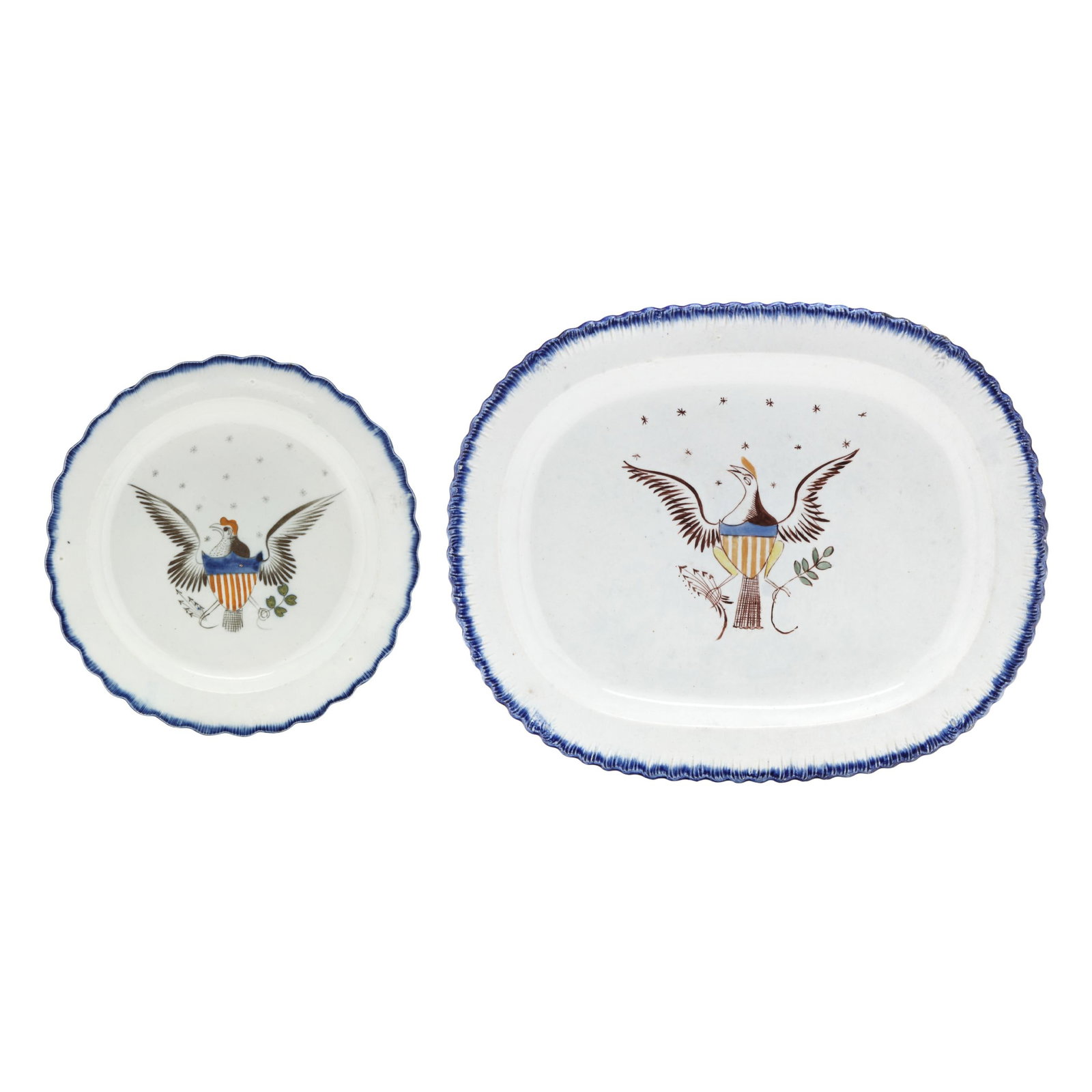 Blue Shell Edge Creamware Plate and Platter with American Great Seal (1 of 8)