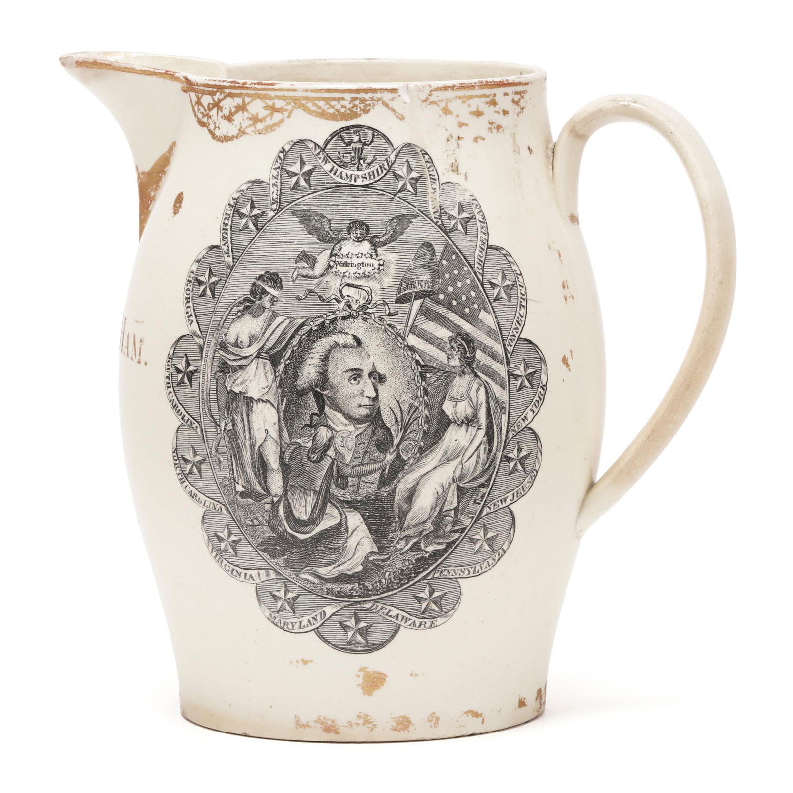 Rare Liverpool Gilt Creamware Pitcher, Washington and The Farmers Arms (1 of 7)