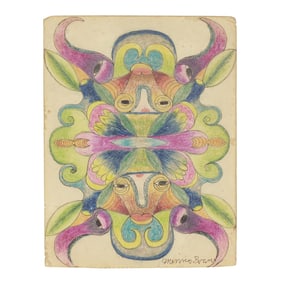 Minnie Evans (NC, 1892-1987), Untitled (Faces, Leaves and Flowers)